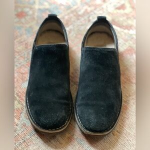 Black suede UGG slip-on loafers